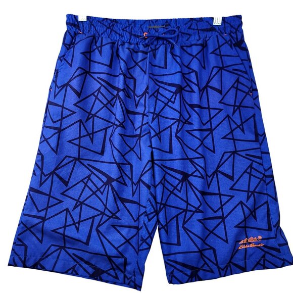 Eddie Bauer Boys XL 18/20 Blue Orange Geometric Drawstring Swim Short Zip Pocket - Picture 1 of 7